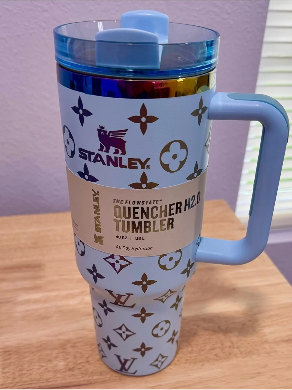 New Stanley Light Blue Tumbler with Multicolor Metallic Monogram - Picture 8 of 9